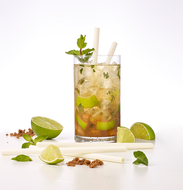 Valgomi šiaudeliai ir laimo ir mėtos trauktinės ruošinys "Mohito"